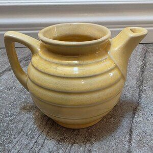 Vintage McCoy Teapot yellow brush rings gold round small